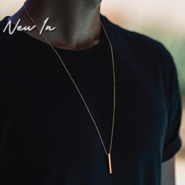 Gold Bar Necklace - Our 24KT Gold Plated Minimal Bar Necklace features our Signature Bar Pendant and Cuban Link Chain. The Perfect piece for any wardrobe.